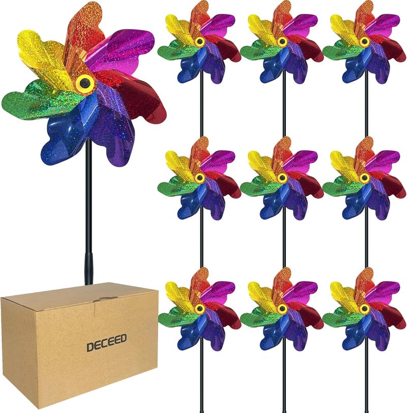 DECEED 10 PCS Reflective Pinwheels for Yard and Garden Bird Devices Pre-Installed Sparkly Wind Spinner Deterrent to Scare Birds Away from Yard Patio Farm (Multicolor-2) - Image 1